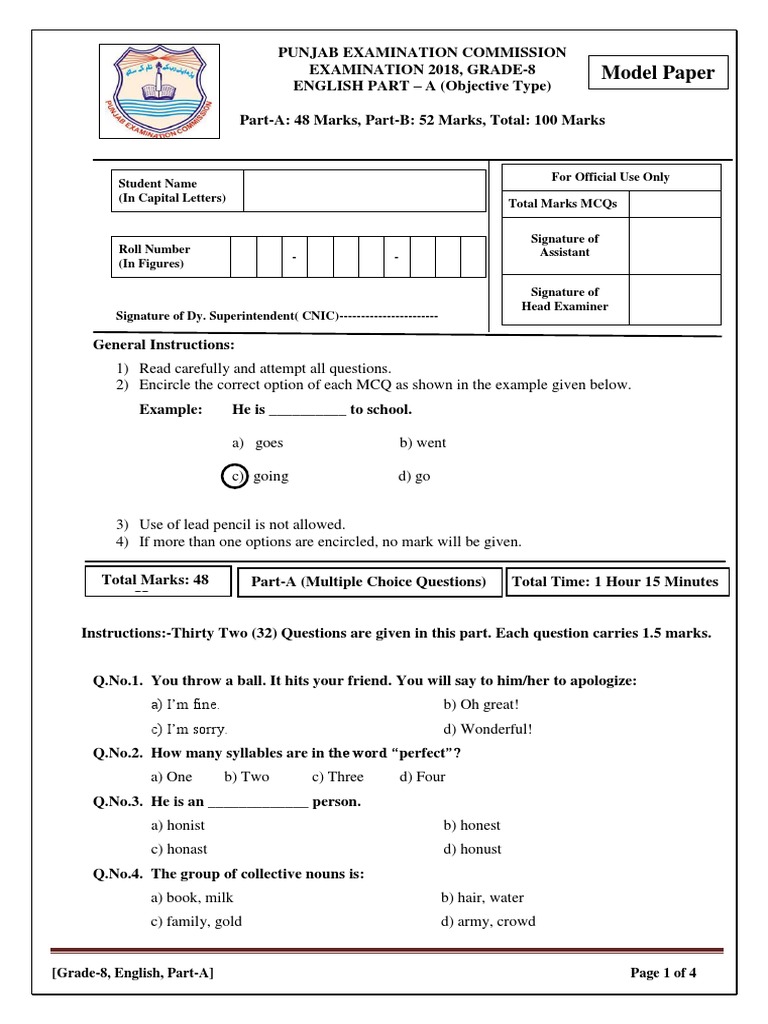 Grade 8 English Exam 2018 MCQs | PDF | Linguistic Morphology ...