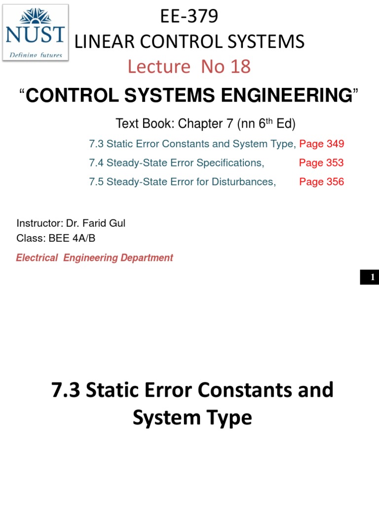 Static Error Constants in Control Systems | PDF | Steady State ...