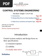 Lecture 16, 17 Steady-State Error For Unity Feedback System