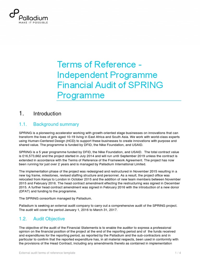 Terms of Reference - Independent Programme Financial Audit of SPRING ...