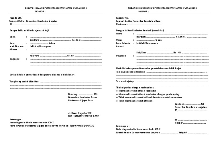 Surat Rujukan Kesehatan Jemaah Haji | PDF