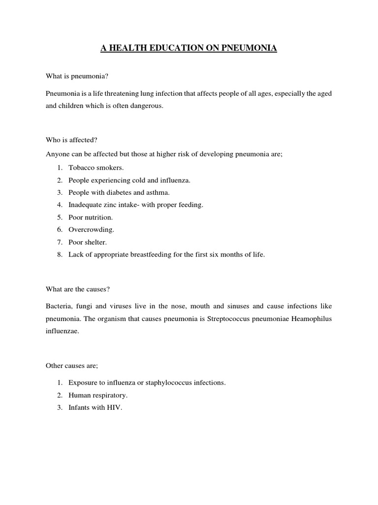 A Health Education On Pneumonia | PDF | Pneumonia | Influenza