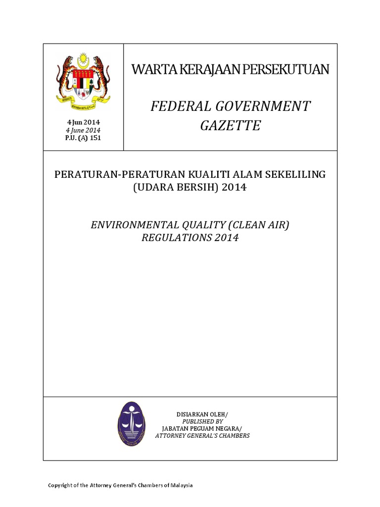Environmental Quality (Clean Air) Regulations 2014 | PDF | Incineration