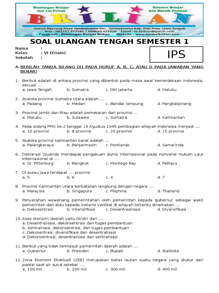 Download Soal Uts Ips Kelas 6 Semester 1 Dan Kunci Jawaban Background