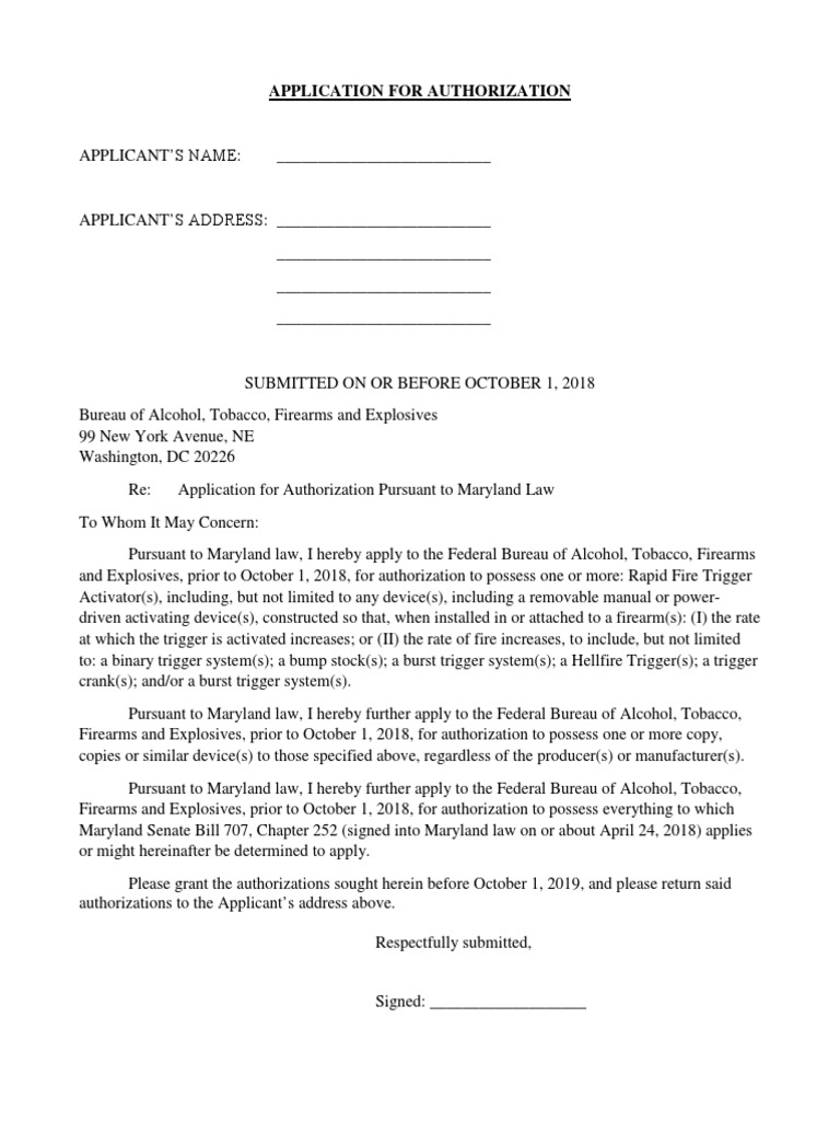 Maryland Firearm Device Authorization Application | PDF