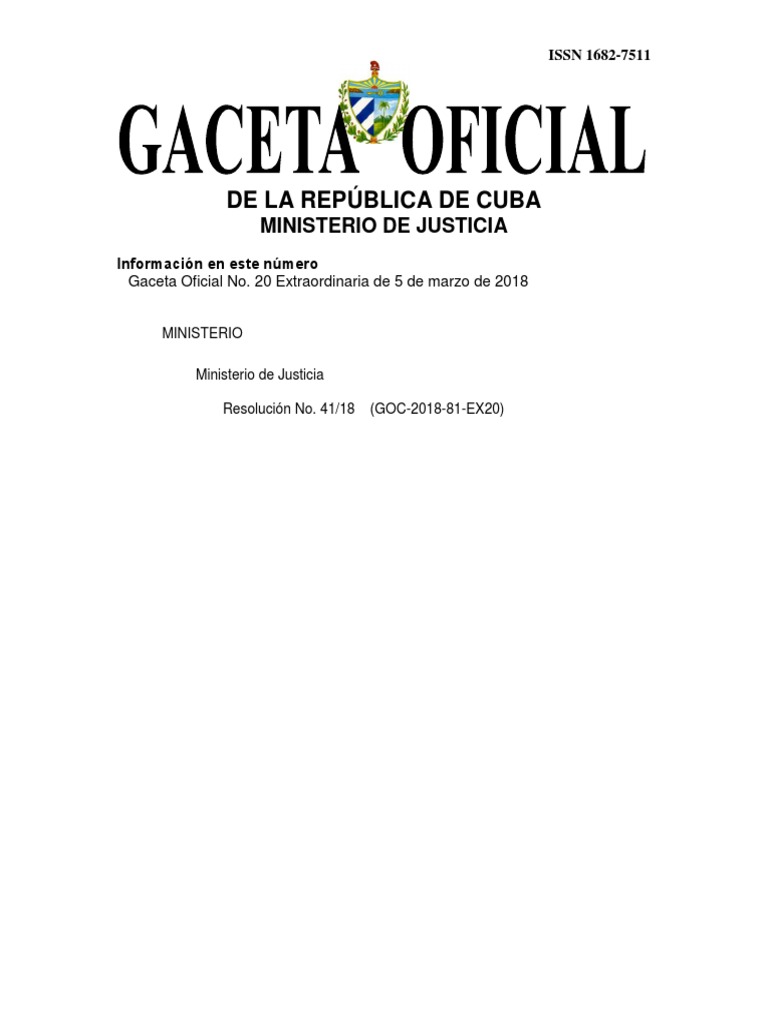 Gaceta Oficial de la República de Cuba 20 2018 PDF Regulación Cuba