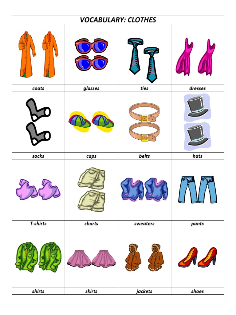 Common Clothing Items A Visual Vocabulary List PDF Uniforms