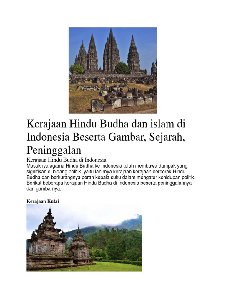 Peninggalan Sejarah Kerajaan Hindu Budha Di Indonesia Beserta Gambarnya