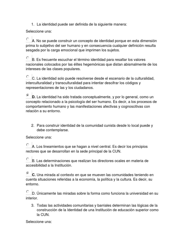 Cuestionario Pensamiento Cunista i | Colombia | Social ...