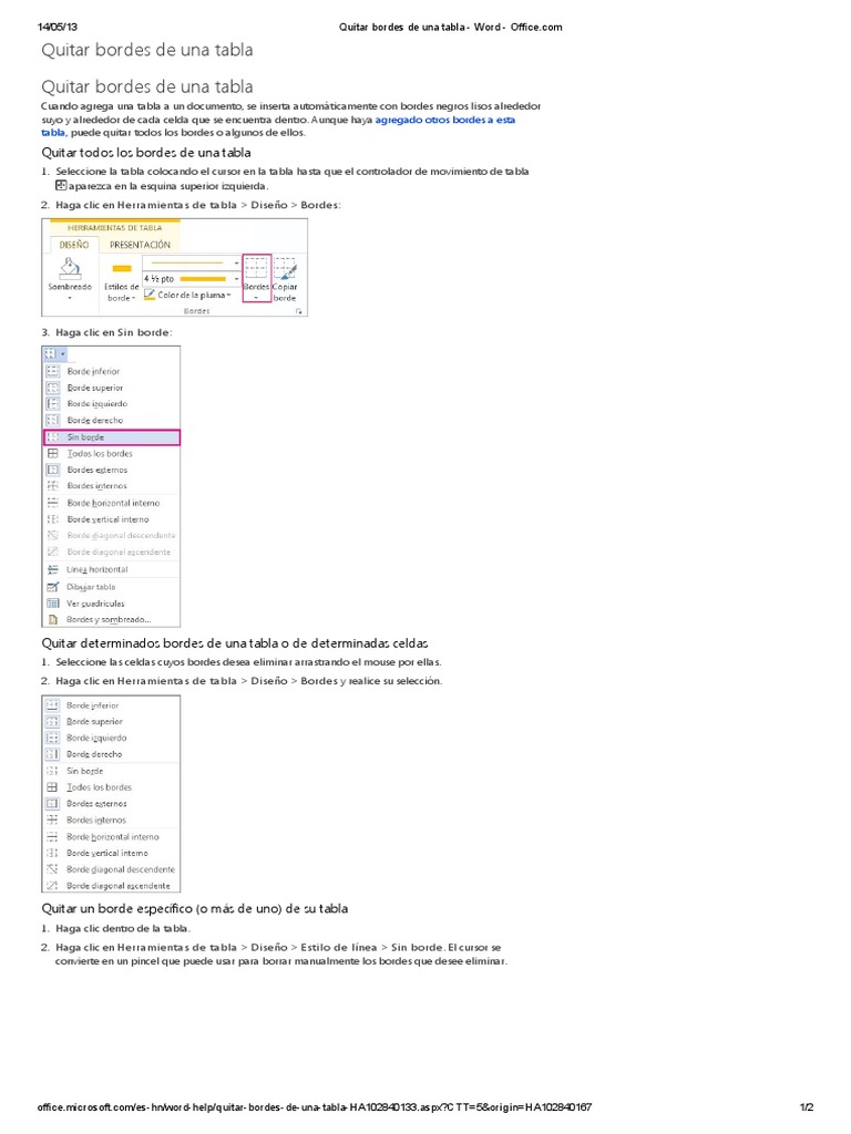 Quitar Bordes de Una Tabla Word Office PDF