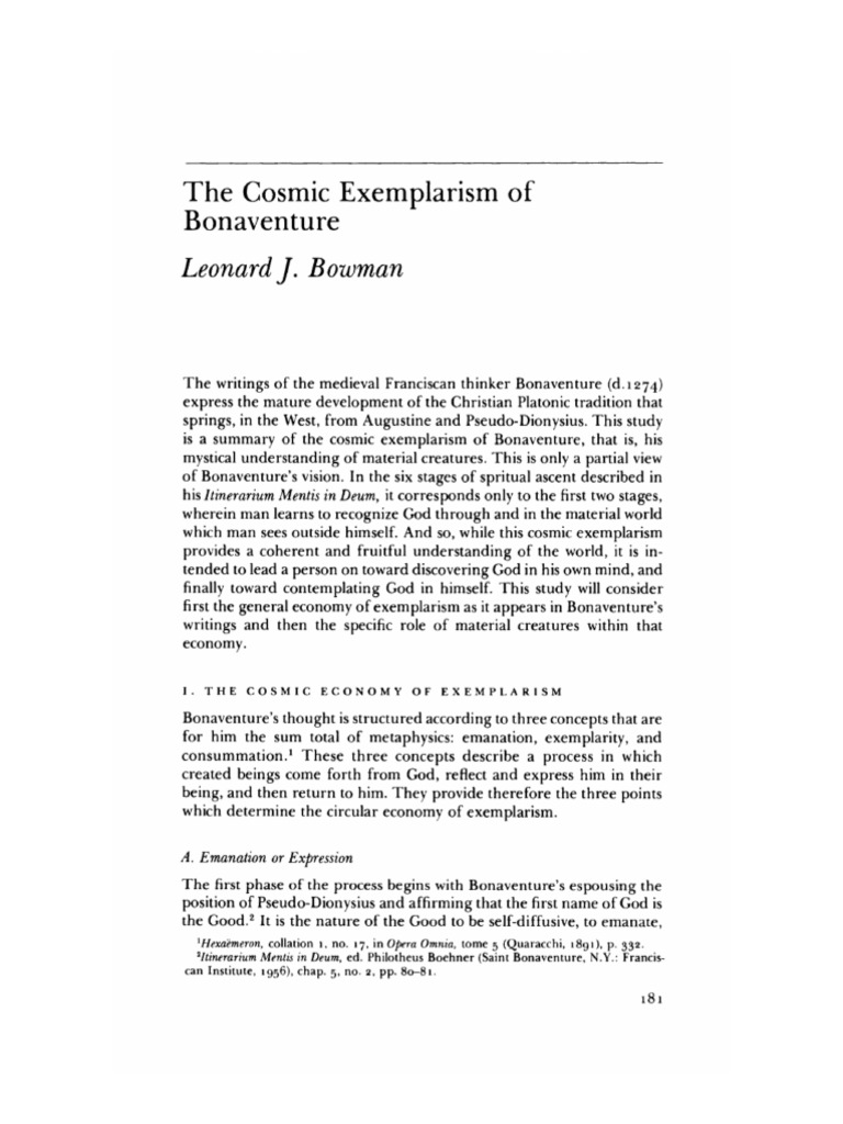 The Cosmic Exemplarism of Bonaventure | PDF