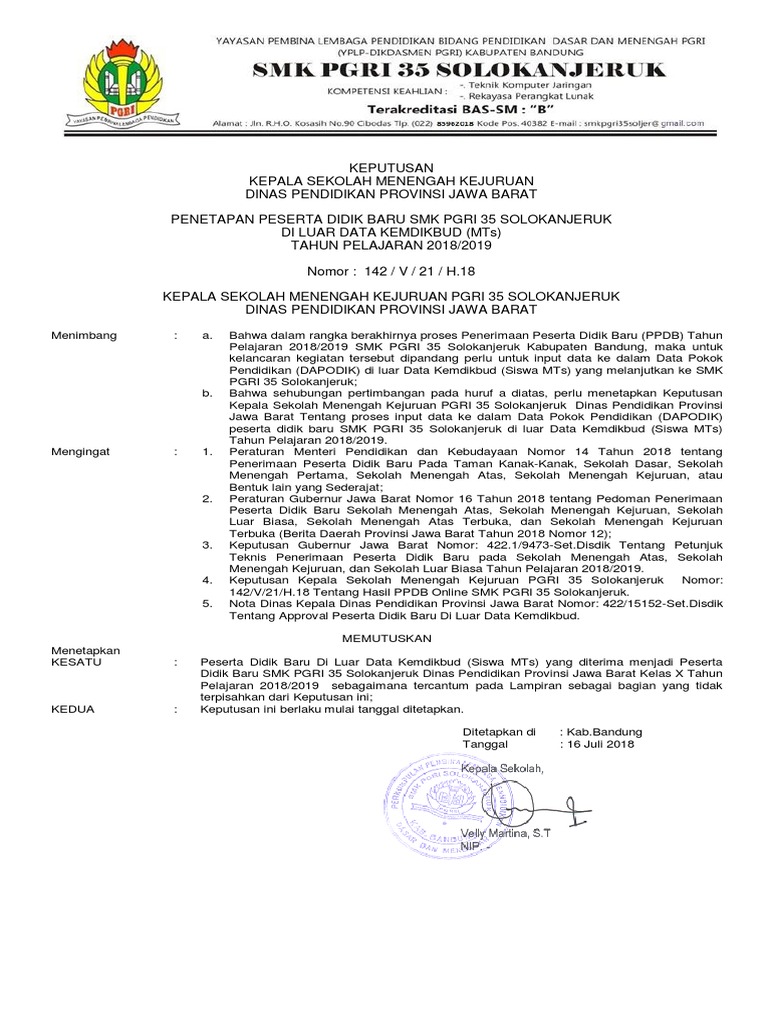 5 Sk Penetapan Ppdb Smk Pgri 35 Soljer Part 2