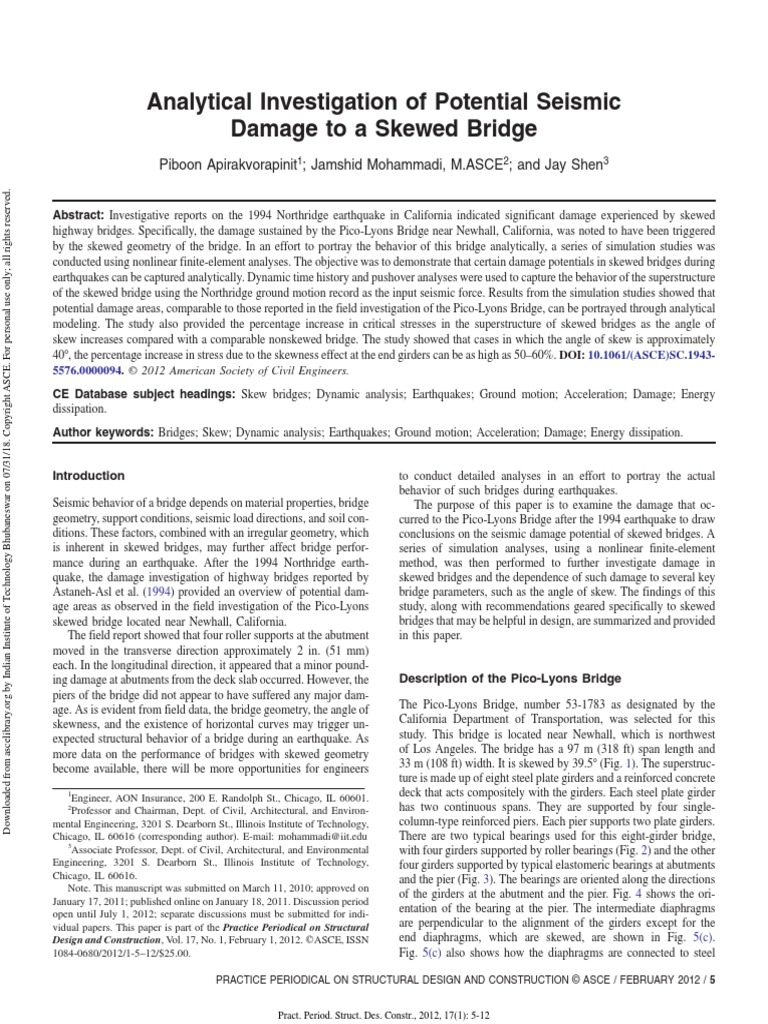 Analytical Investigation of Potential Seismic Damage To A Skewed Bridge ...