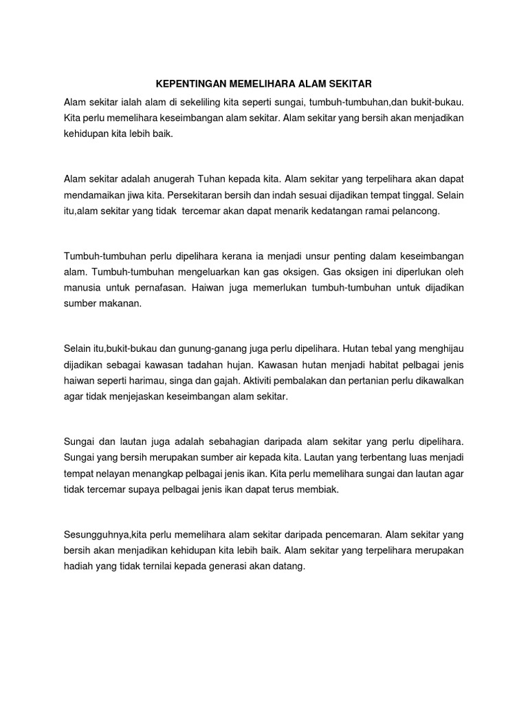 Kepentingan Memelihara Alam Sekitar Pdf