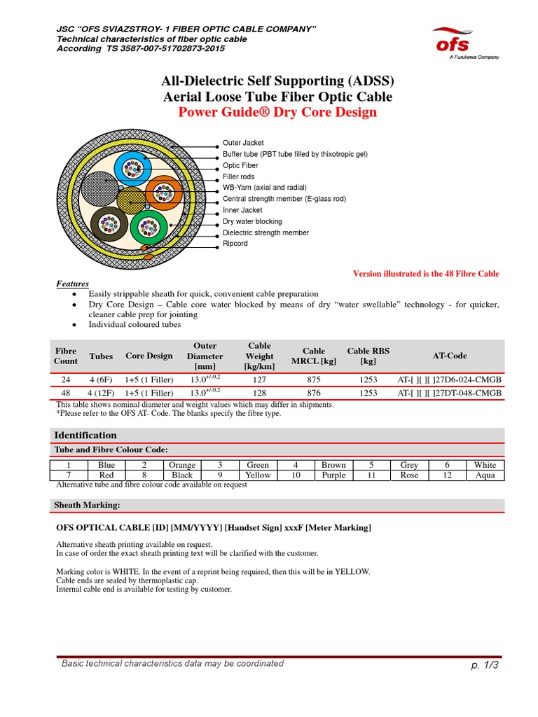 All-Dielectric Self Supporting (ADSS) Aerial Loose Tube Fiber Optic Cable, PDF, Optical Fiber