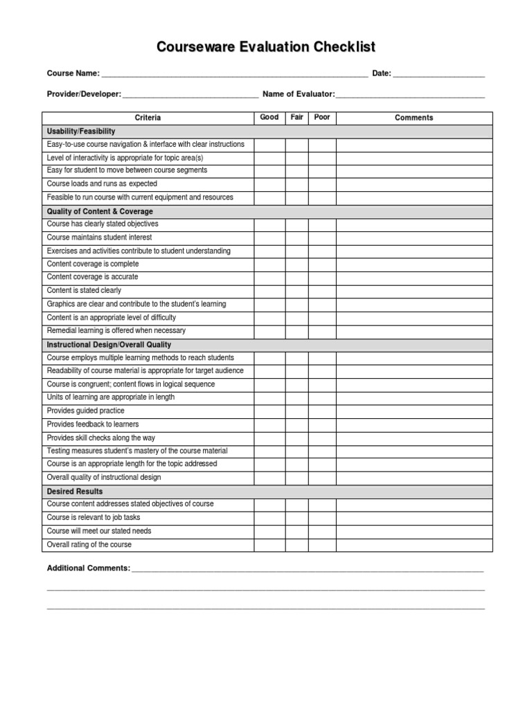 Course Evaluation Checklist Template | PDF