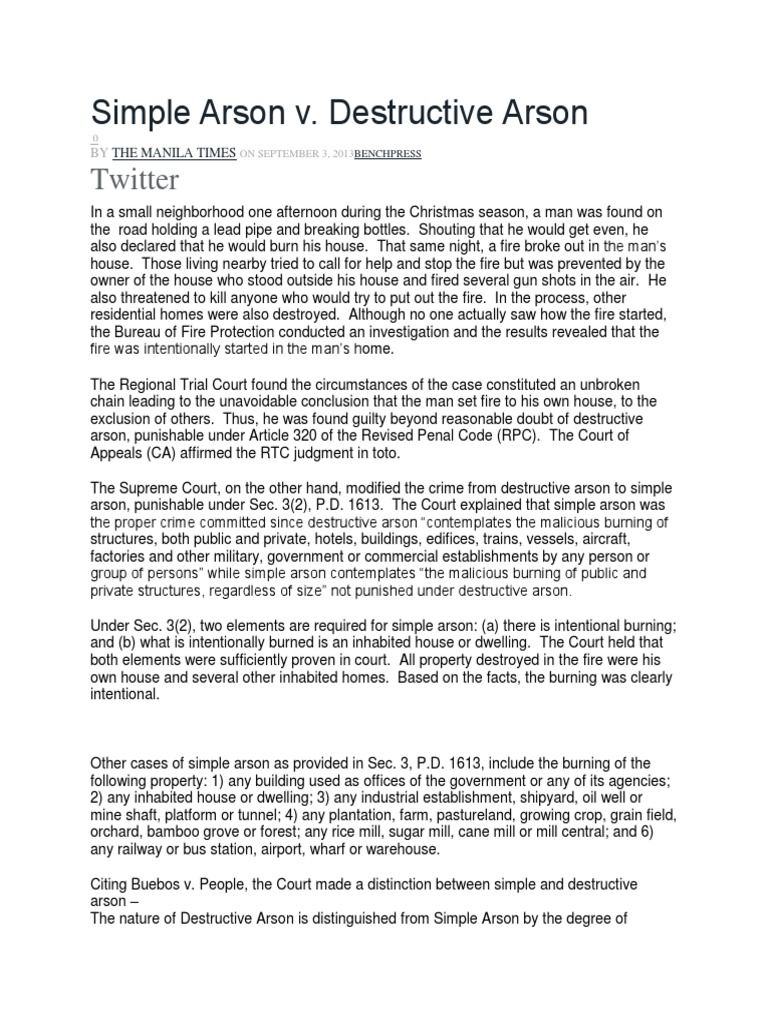 Simple Arson Vs Destructive PDF Arson Crime & Violence