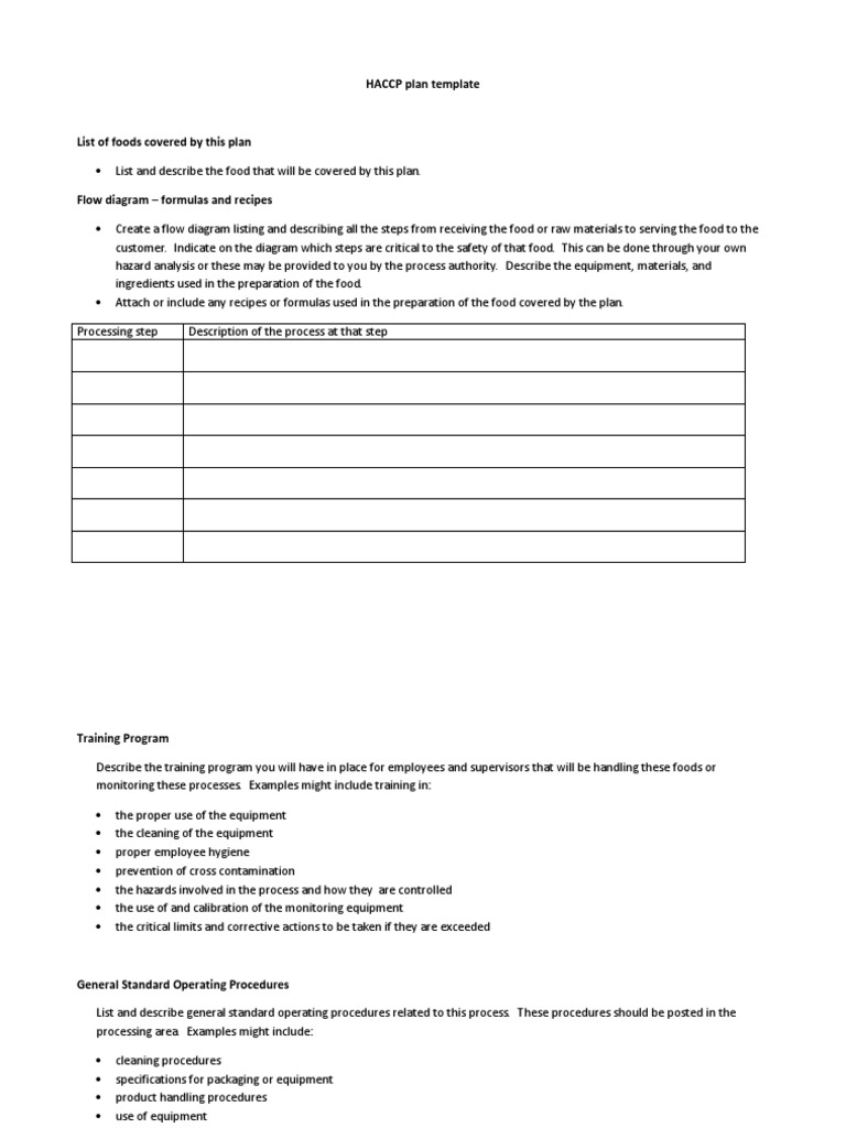 Haccp Plan Template PDF Hazard Analysis And Critical Control Points