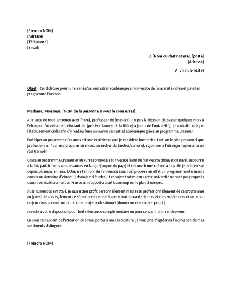 Exemple 2 Lettre De Motivation Erasmus 1 Pdf