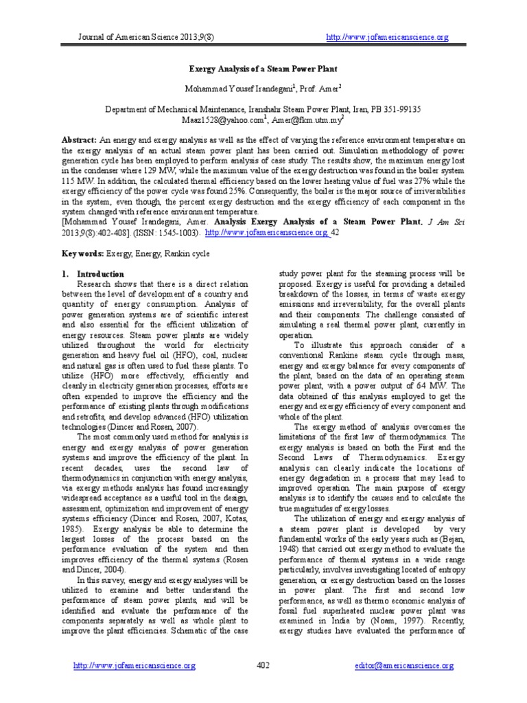 Exergy Analysis of A Steam Power Plant | PDF | Exergy | Power Station