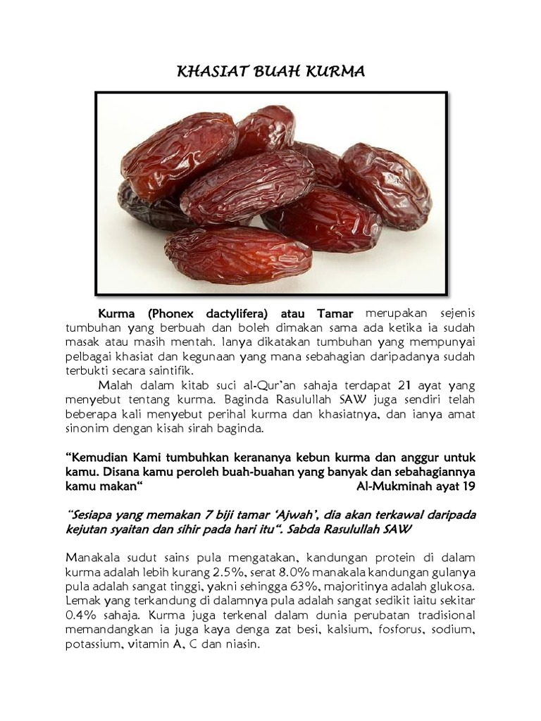 Khasiat Buah Kurma