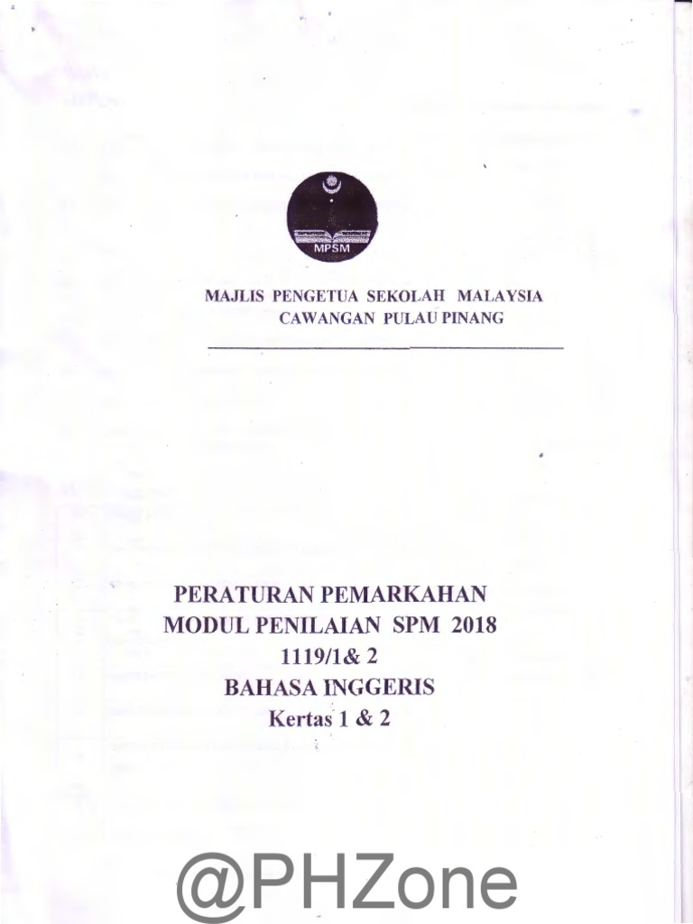 2018 Percubaan Spm Pulau Pinang Bahasa Inggeris Kertas 1 Dan 2 Skema Jawapan Pdf Punctuation Vocabulary