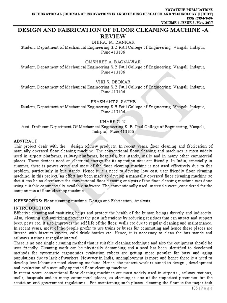 Design and Fabrication of Floor Cleaning Machine A Review PDF