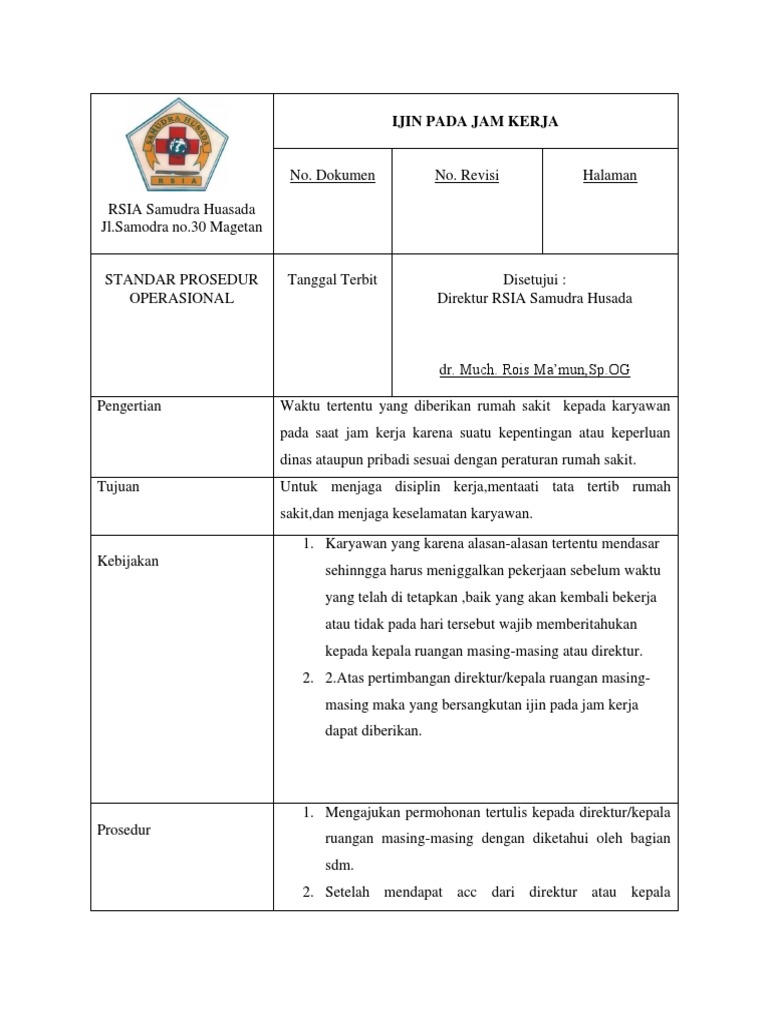 Sop Ijin Pada Jam Kerja New
