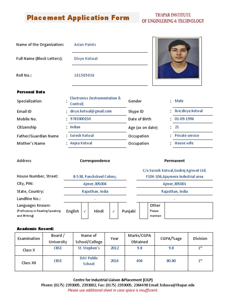 TU Placement Form Bachelors V9 19 Feb 18 | PDF | Behavior Modification