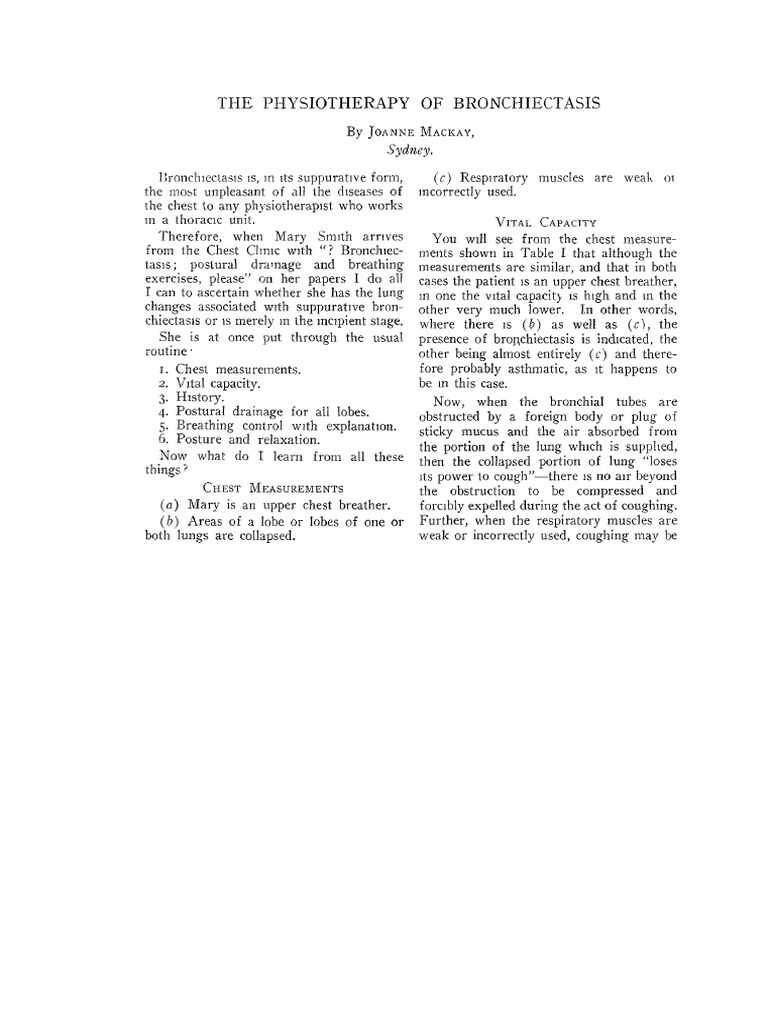 The Physiotherapy of Bronchiectasis | PDF | Rtt | Clinical Medicine