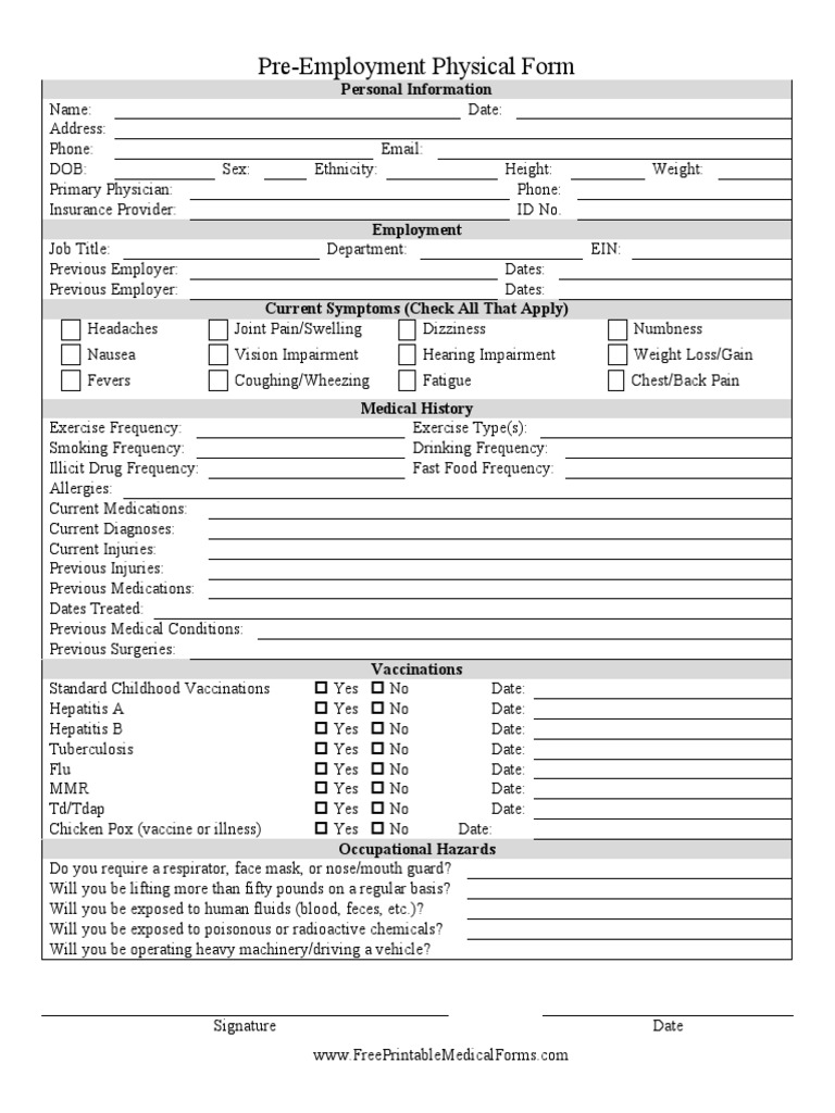 pre-employment physical form | pdf | hepatitis | epidemiology