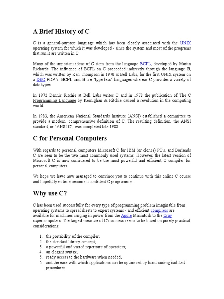 History and Basics of C Programming | PDF | C (Programming Language ...