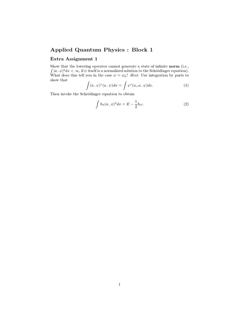 Applied Quantum Physics: Block 1: Extra Assignment 1 | PDF