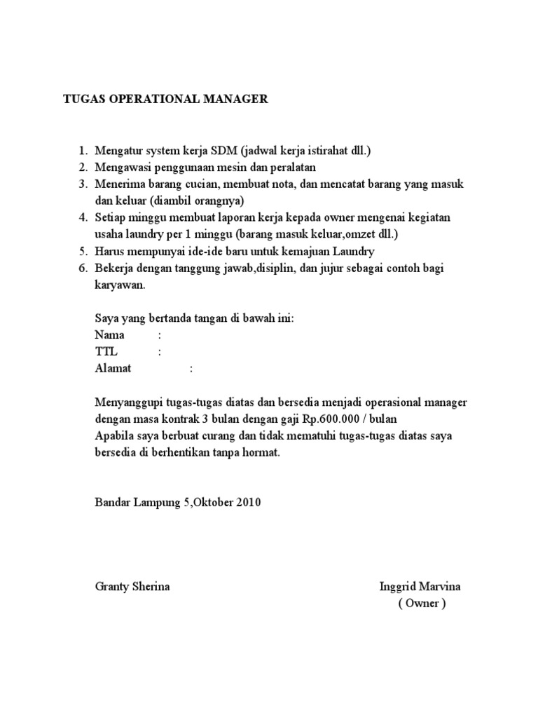 Tugas Operational Manager | PDF