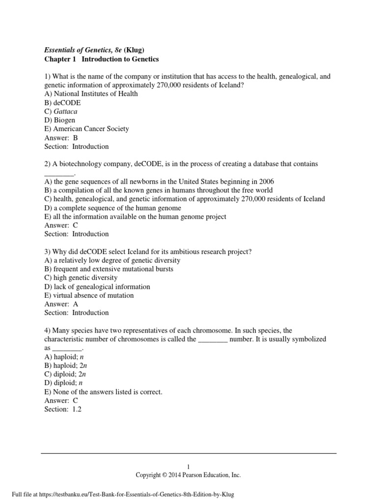 Chapter 1 Introduction To Genetics: Essentials of Genetics, 8e (Klug ...
