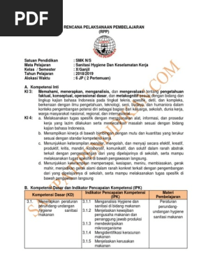 Rpp Sanitasi Hygiene Dan Keselamatan Kerja 10 Smk