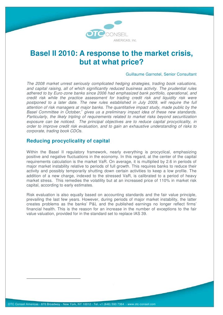 Basel II 2010 | PDF | Value At Risk | Securitization