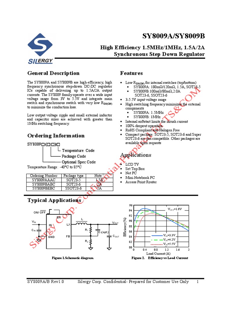 Sy8009A/Sy8009B: High Efficiency 1.5Mhz/1Mhz, 1.5A/2A Synchronous Step ...