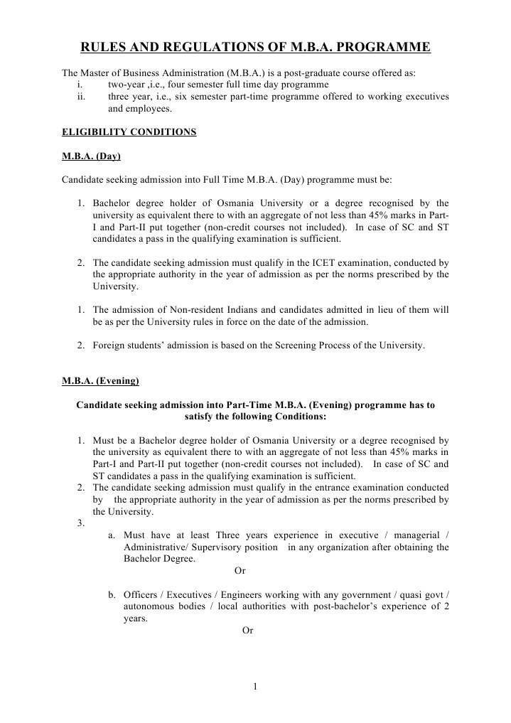 MBA Program Rules and Regulations | PDF | Master Of Business ...