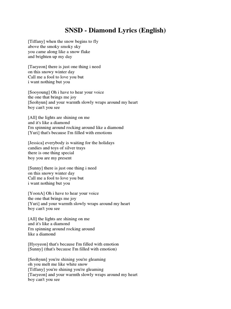SNSD Diamond Lyrics (English) PDF