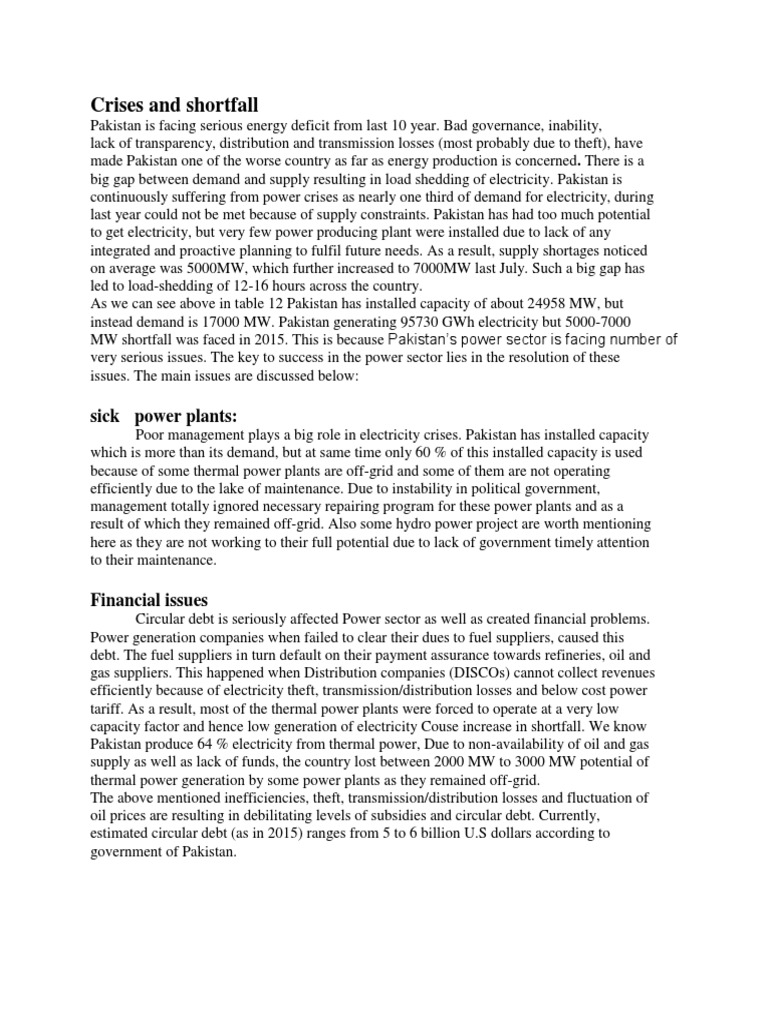 Power Crisis Important | PDF | Renewable Energy | Hydroelectricity
