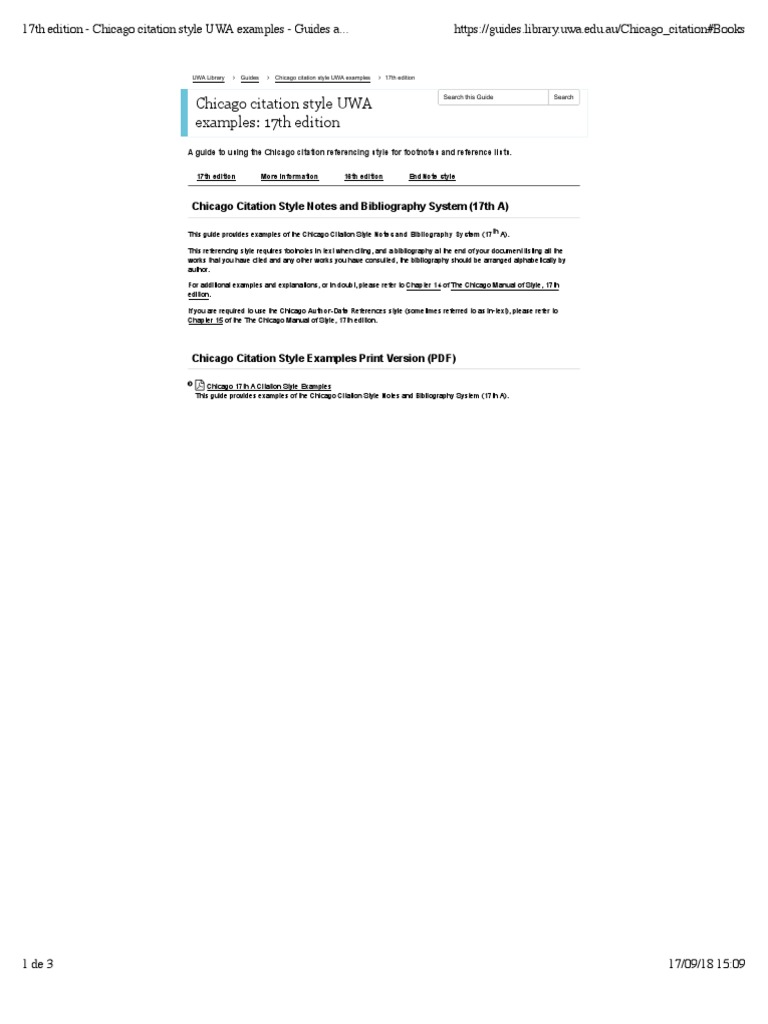 17th Edition Chicago Citation Style UWA Examples