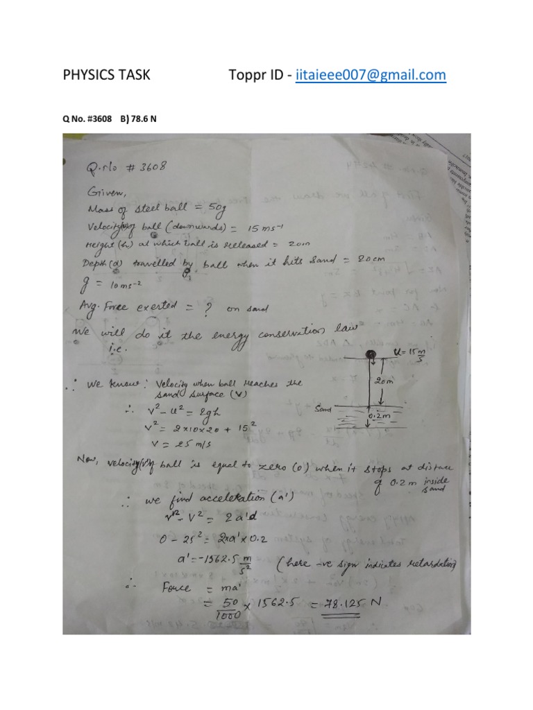 Physics Task Toppr Id - : Q No. #3608 B) 78.6 N | PDF