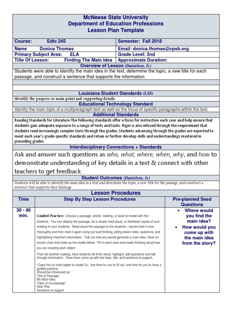 2nd Grade Lesson Plan PDF Lesson Plan Communication