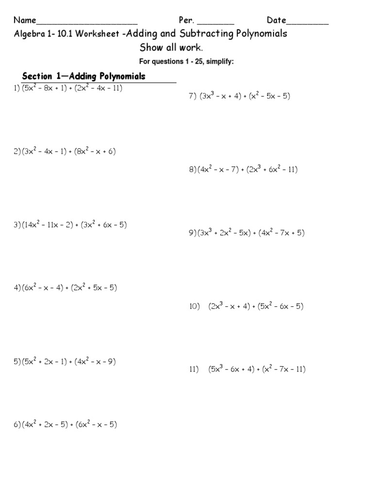 Adding and Subtracting Polynomials | PDF | Algebra | Abstract Algebra