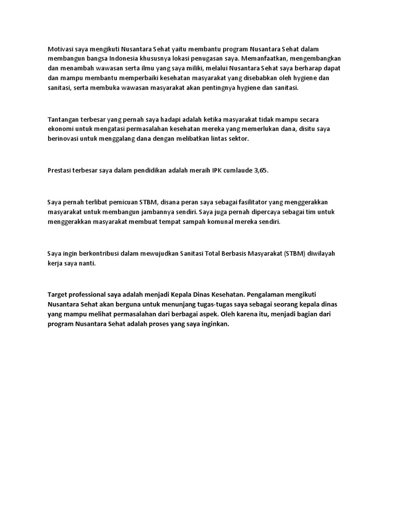 Motivasi Saya Mengikuti Nusantara Sehat Yaitu Membantu
