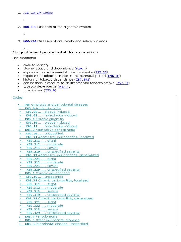 Gingivitis and Periodontal Diseases : ICD-10-CM Codes | PDF
