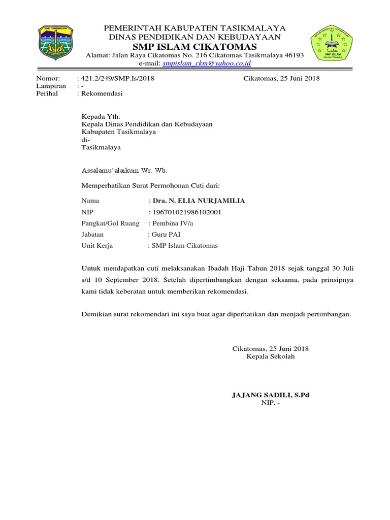 Surat Izin Cuti Haji Nasi