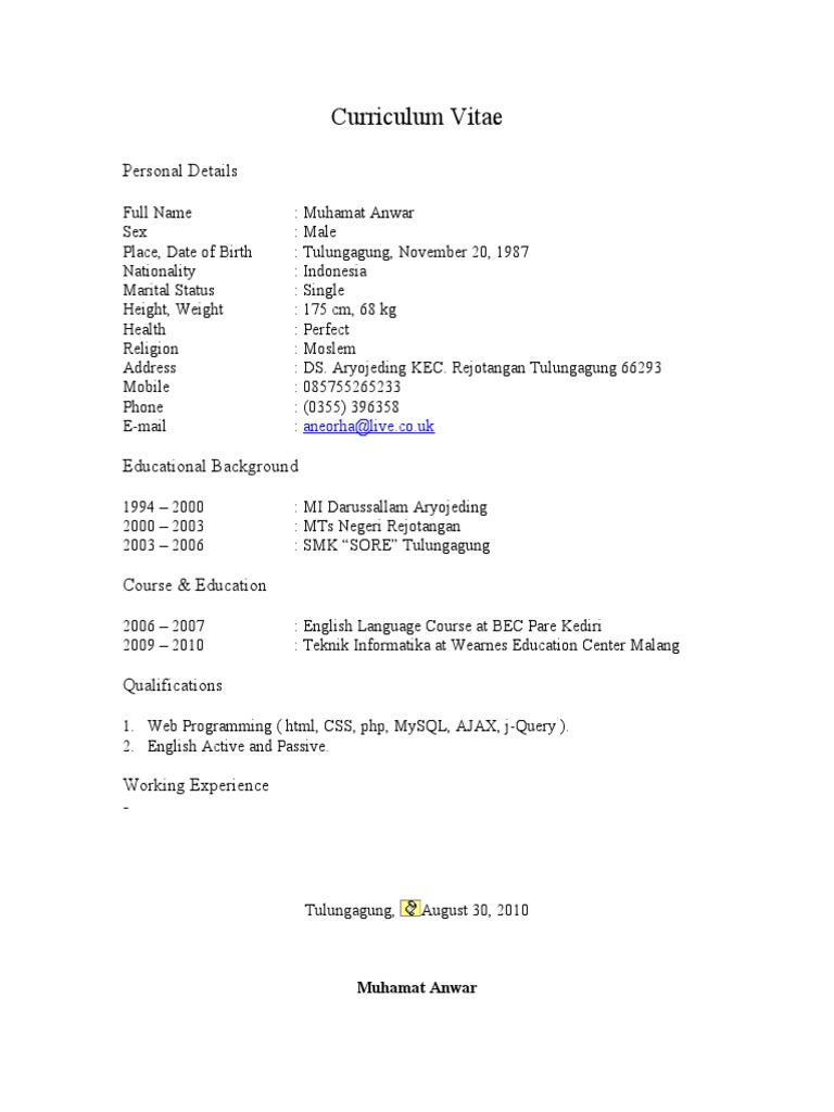 CV Muhamat Anwar | PDF