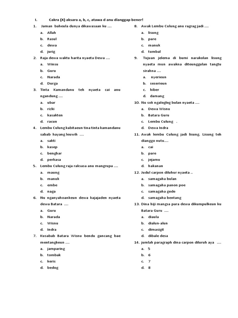 Soal Bahasa Sunda Kelas 6 Pdf